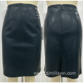 Easy Clean Back Slit Black Women's Leather Skirt